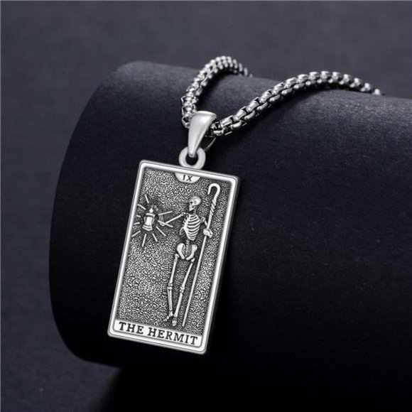 Tarot Card Necklace 925 Sterling Silver Skeleton Necklace The Sun Moon - Picture 4 of 6